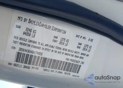 2006 Dodge Charger z USA, uszkodzony, nr VIN 2B3KA43G46H174956